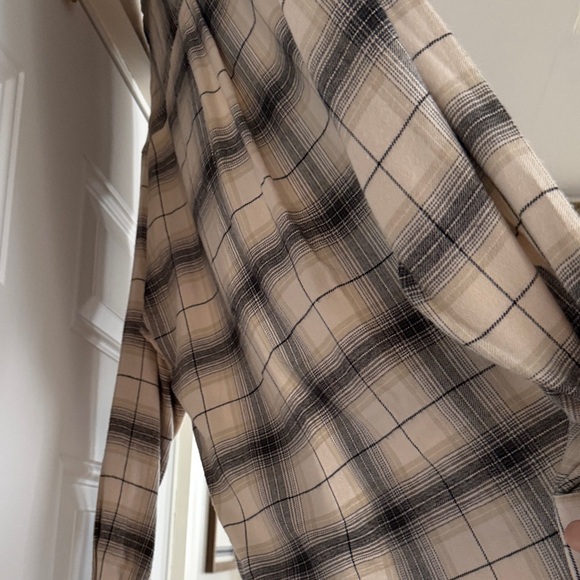 SO Women's Plaid Oversized Button Down Shirt - Black and Cream - Picture 4 of 5